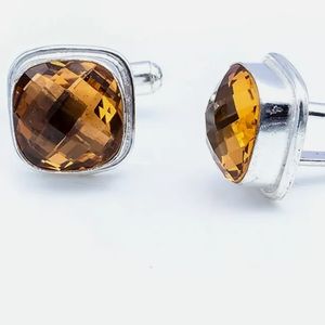 NWB GORGEOUS STERLING SILVER & SMOKEY QUARTZ CUFF LINKS